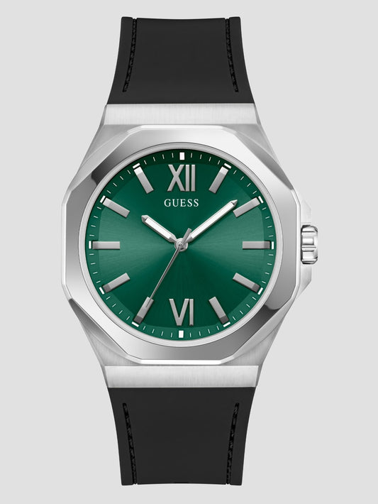 Silver-Tone and Black Analog Watch - Guess