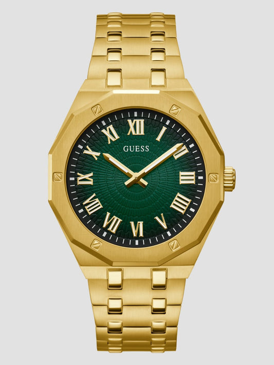 Gold-Tone and Green Sunburst Analog Watch - Guess