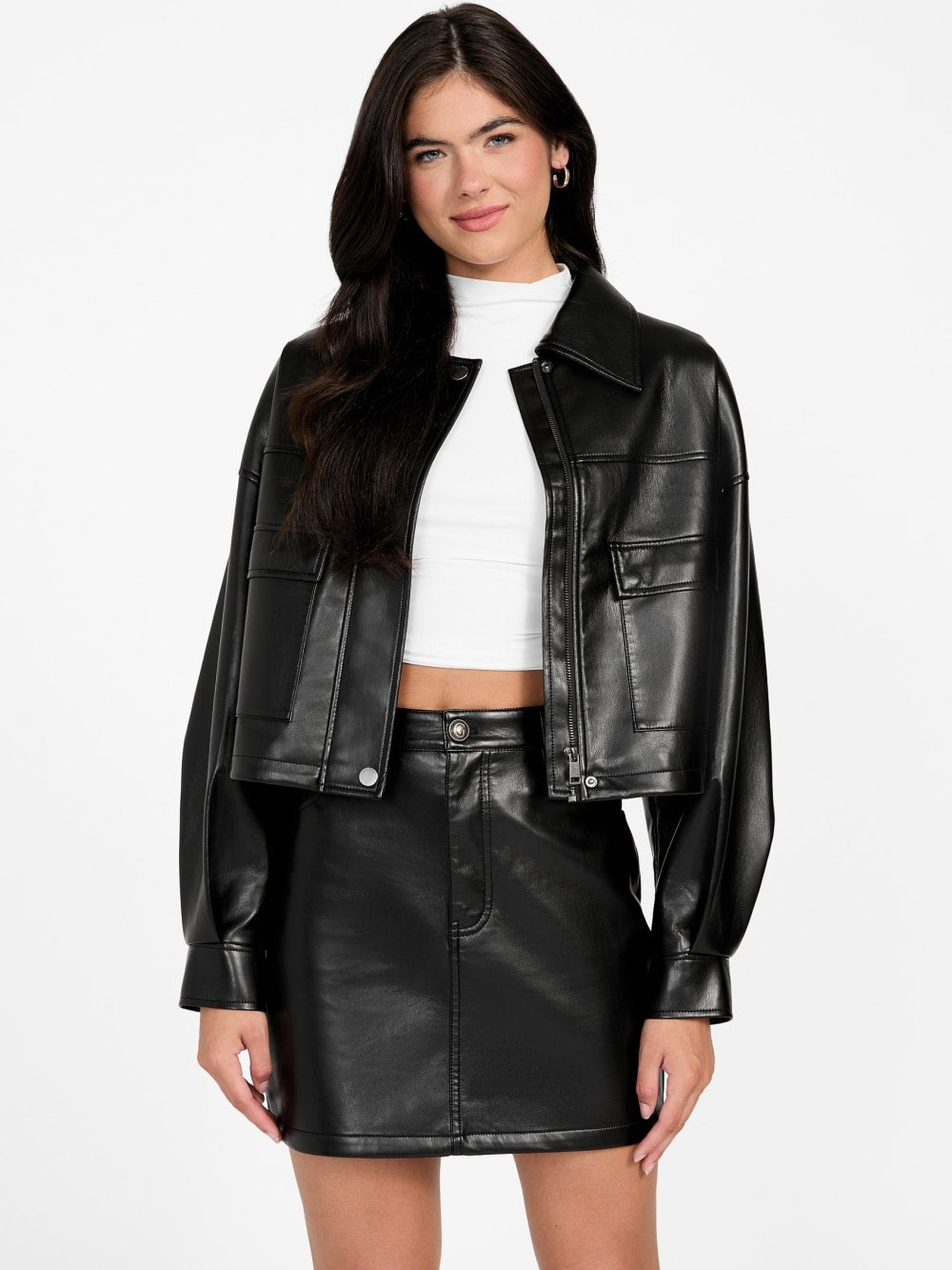 Flaminia Cropped Faux-Leather Jacket - Guess