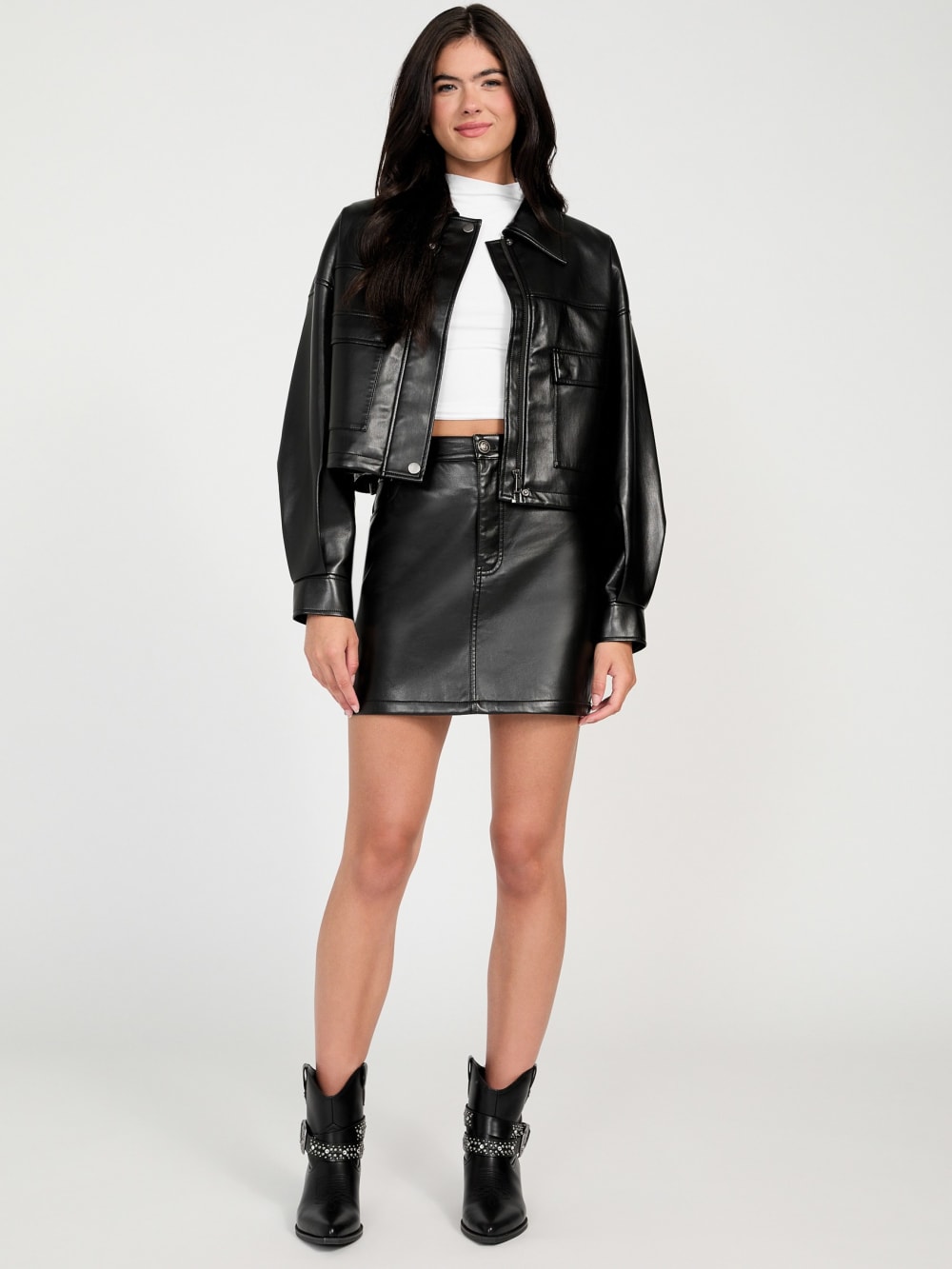 Flaminia Cropped Faux-Leather Jacket - Guess