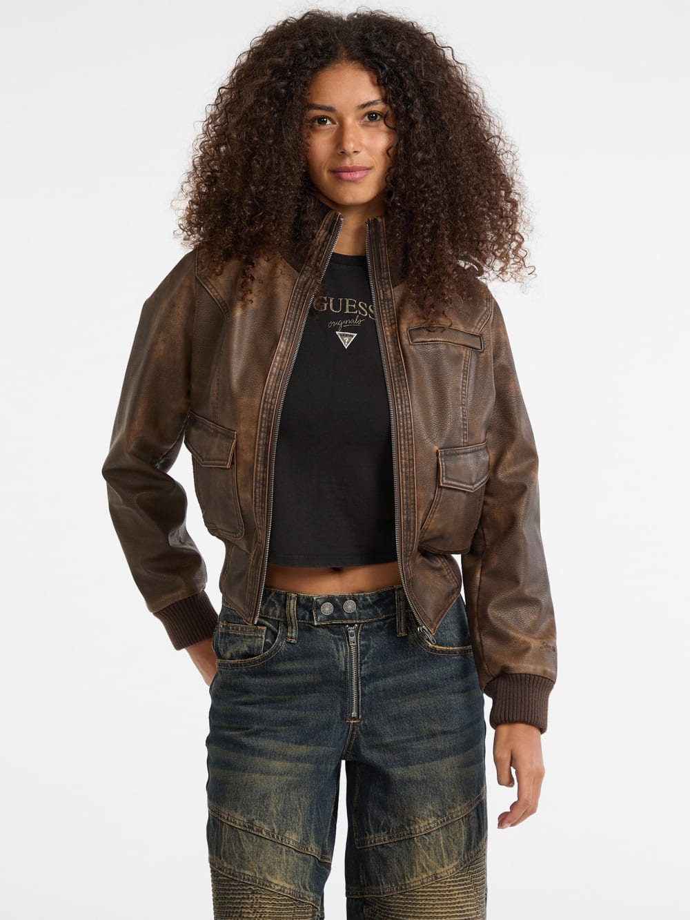 GUESS Originals Faux-Leather Aviator Jacket - Guess