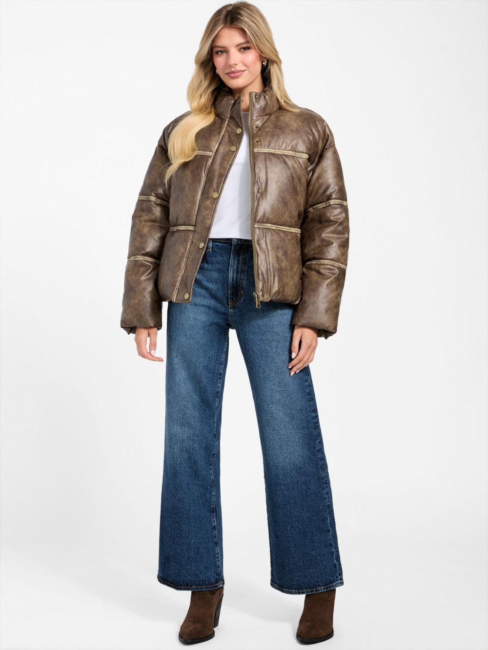 Washed Faux-Leather Puffer Jacket - Guess