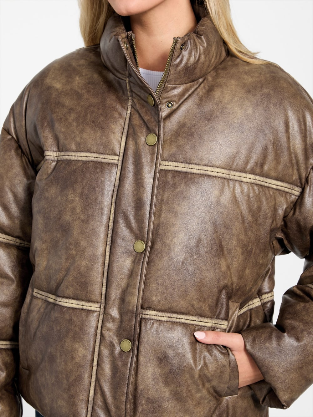 Washed Faux-Leather Puffer Jacket - Guess