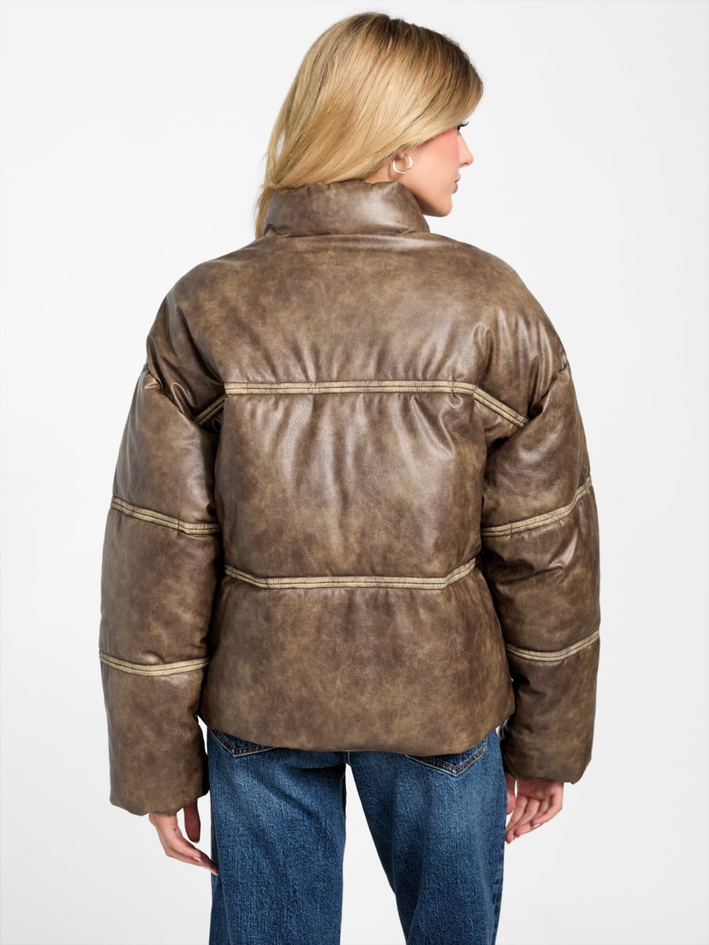 Washed Faux-Leather Puffer Jacket - Guess