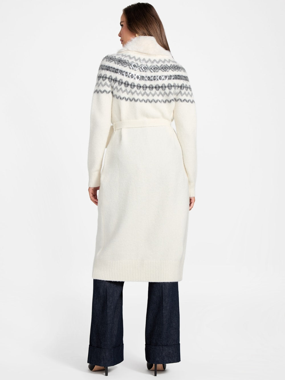Akilah Faux Fur-Trim Longline Cardigan - Guess