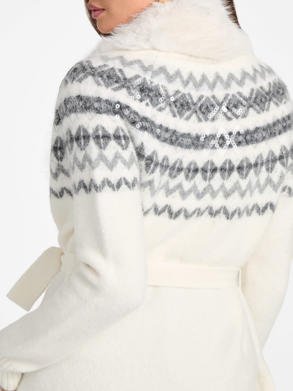 Akilah Faux Fur-Trim Longline Cardigan - Guess