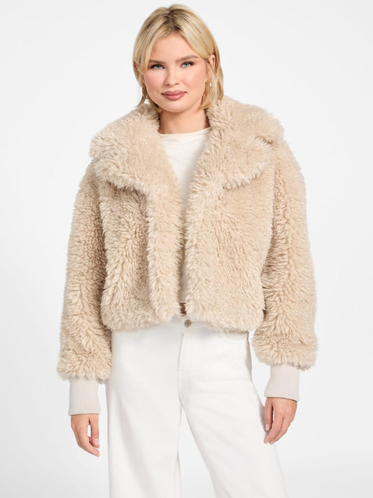 Flavie Teddy Faux-Fur Cropped Jacket - Guess