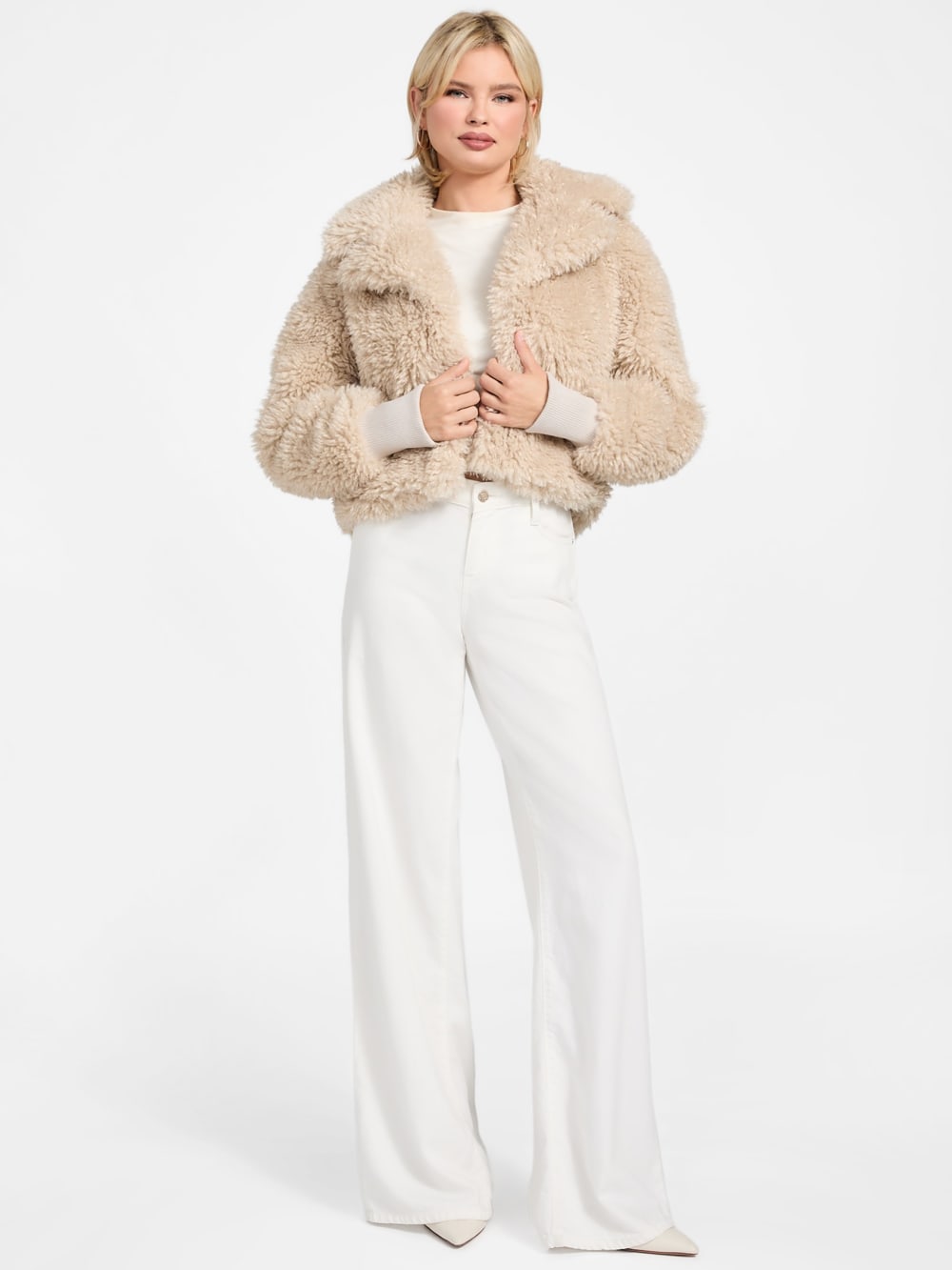 Flavie Teddy Faux-Fur Cropped Jacket - Guess