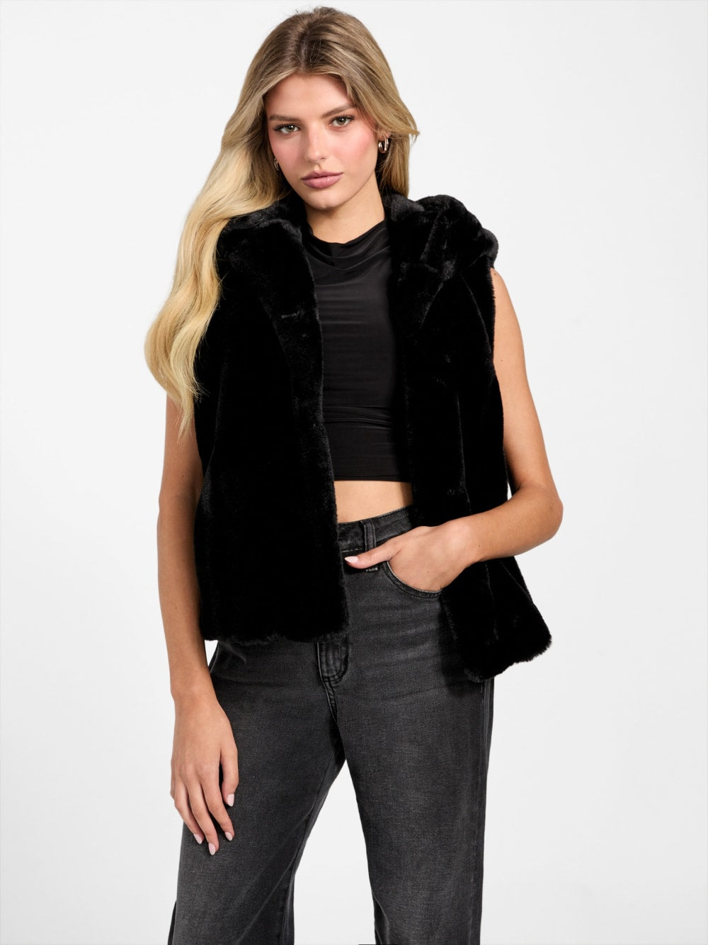 Sophy Hooded Faux-Fur Vest - Guess