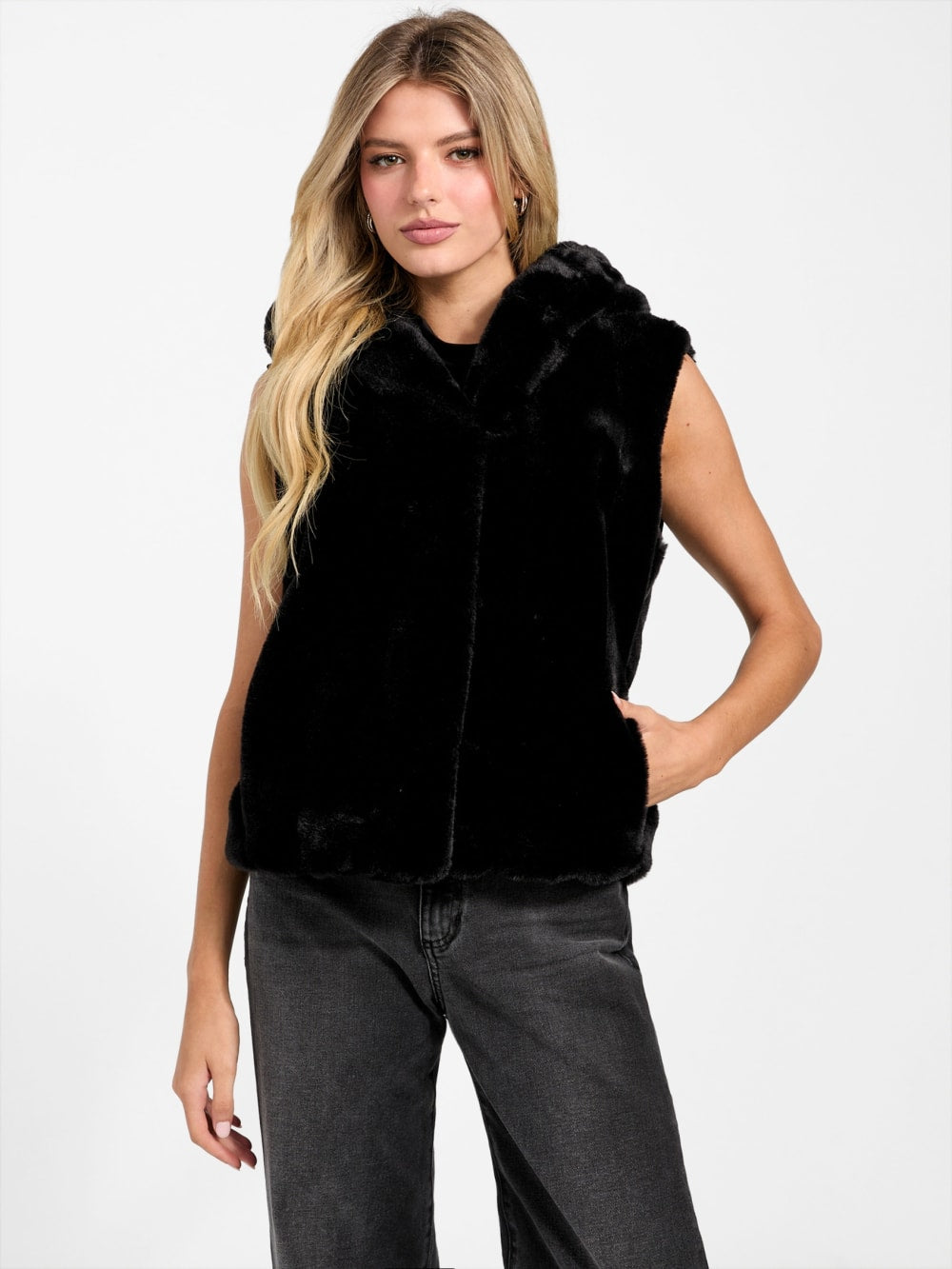 Sophy Hooded Faux-Fur Vest - Guess