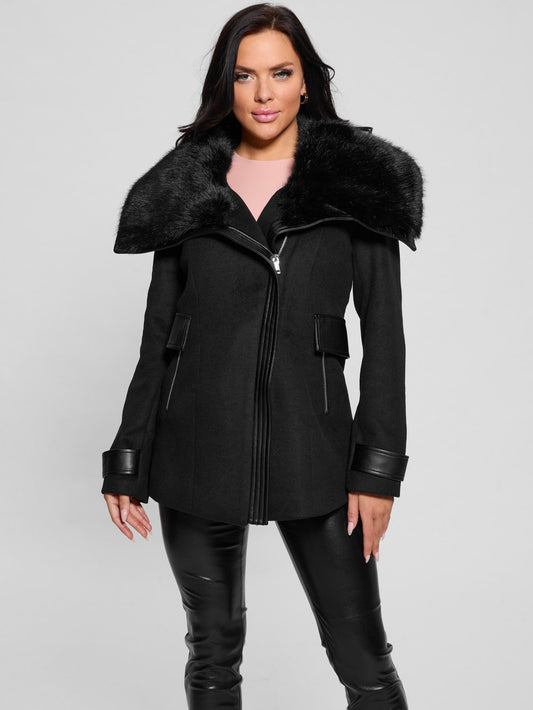 Lilia Faux-Fur Collar Coat - Guess