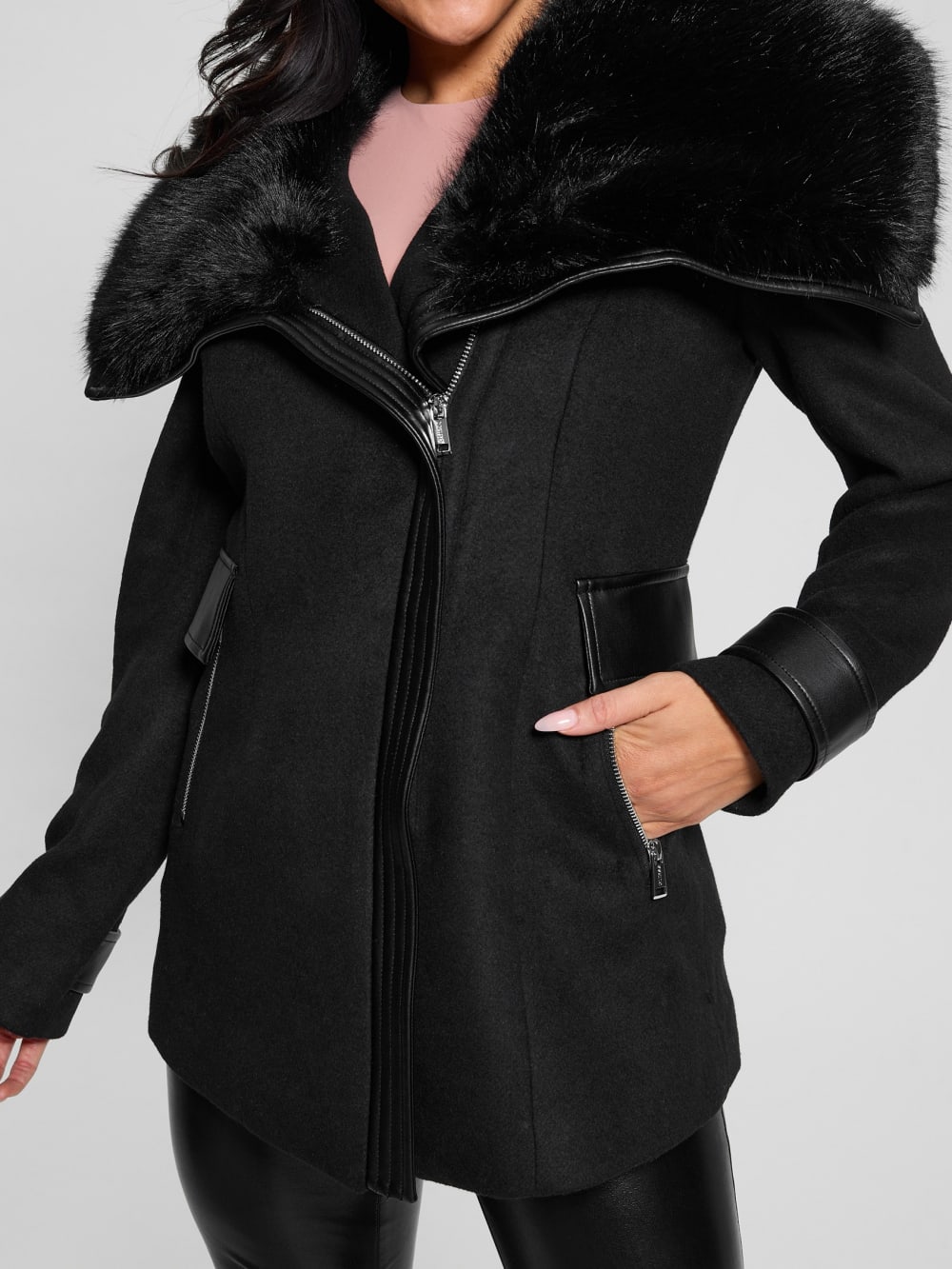 Lilia Faux-Fur Collar Coat - Guess