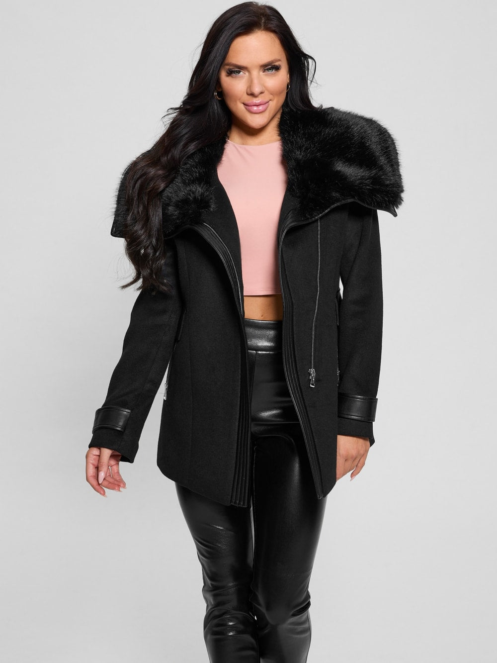 Lilia Faux-Fur Collar Coat - Guess