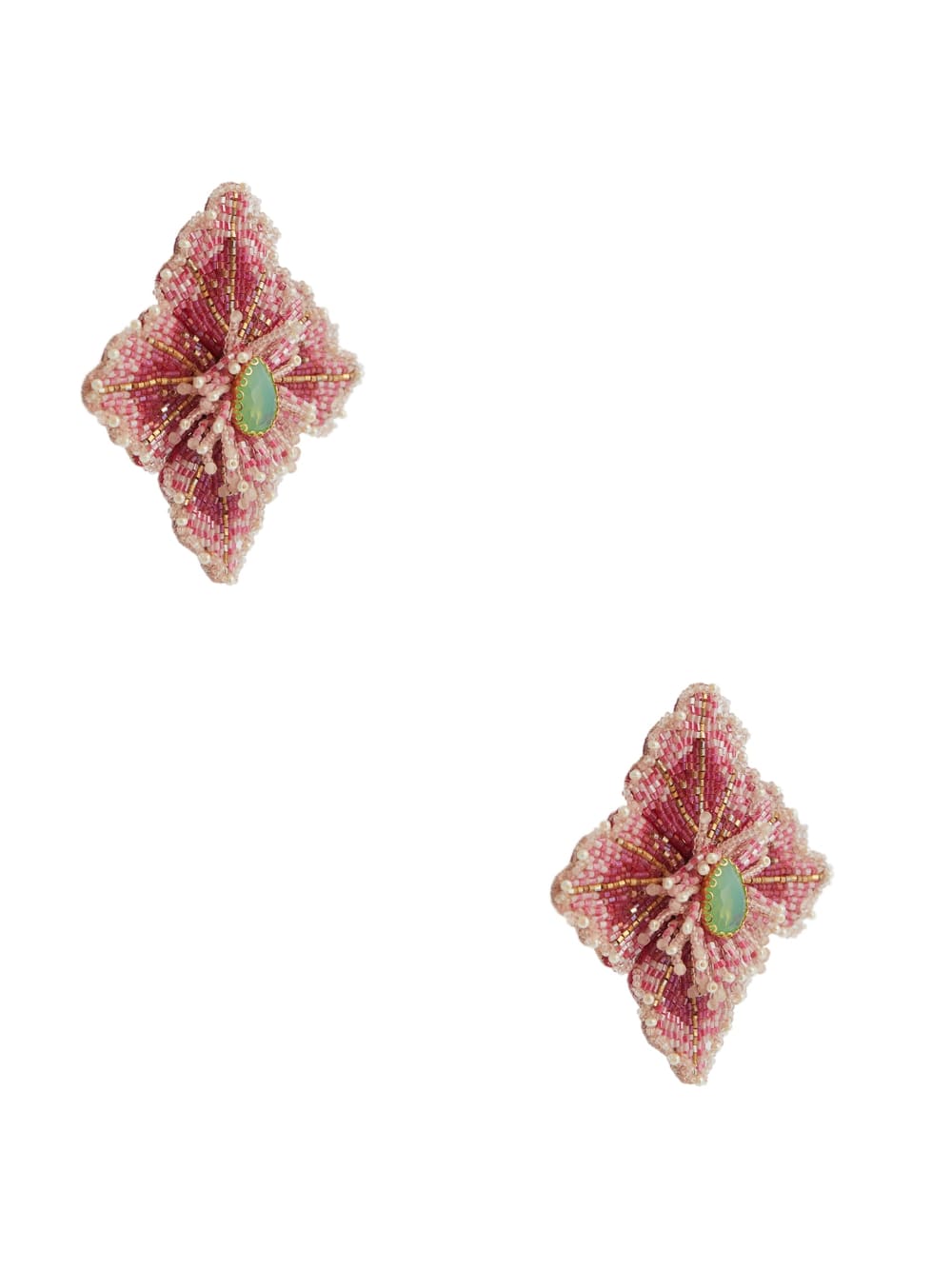Pink Beaded Hibiscus Stud Earrings - Guess