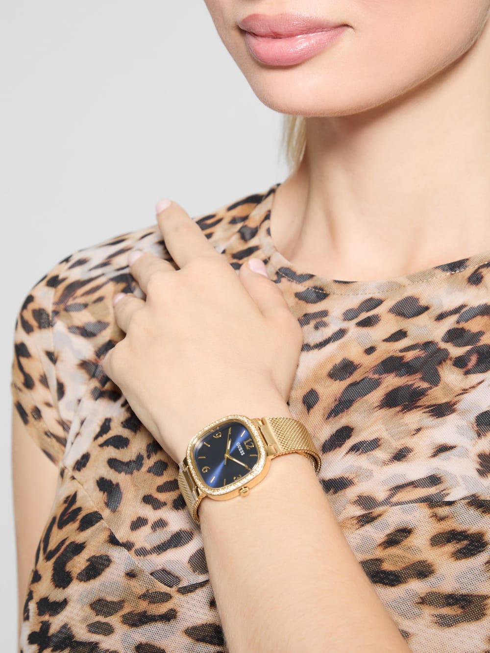 Gold-Tone Rounded Crystal Analog Watch - Guess