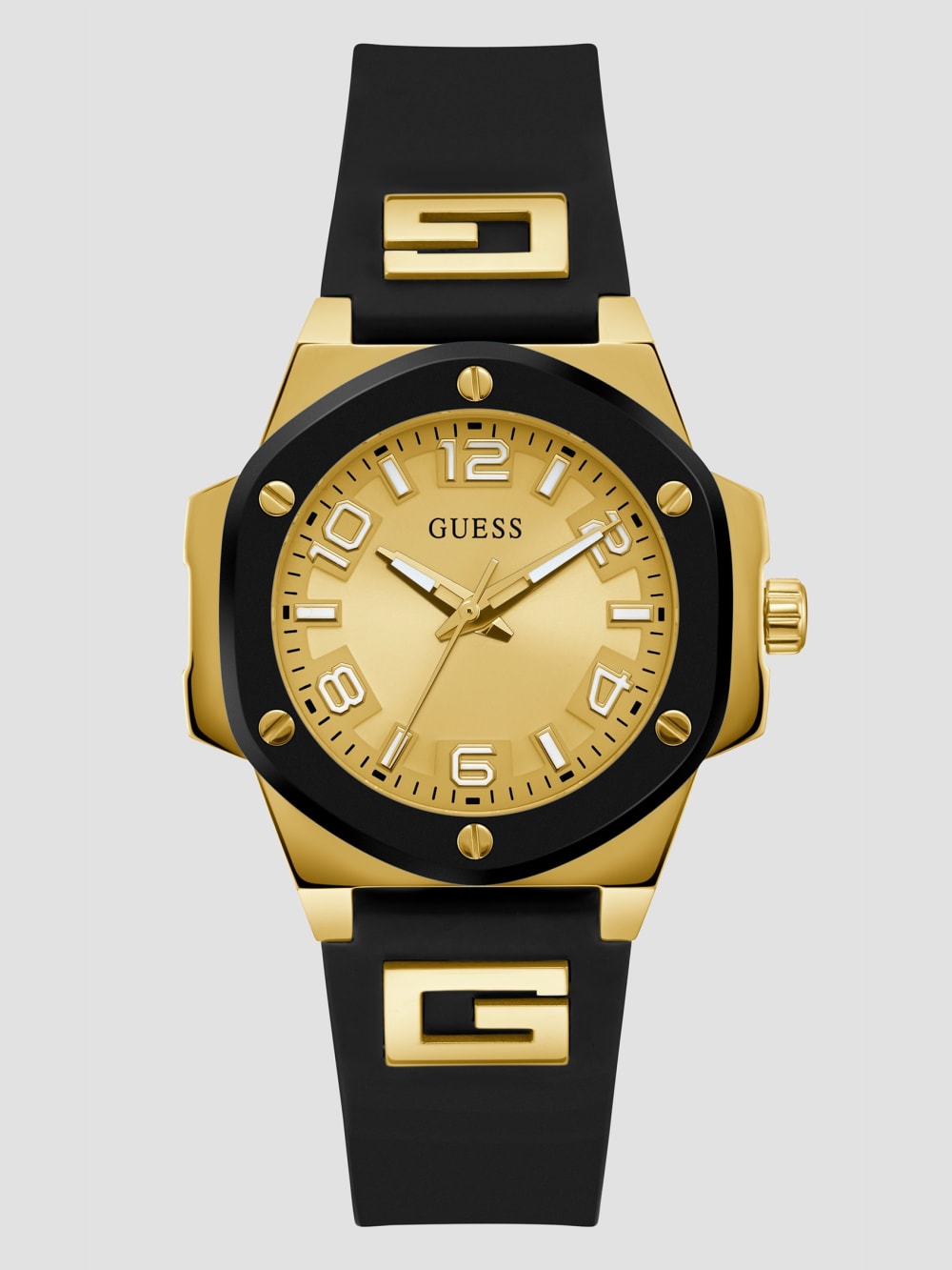 Gold-Tone and Black Silicone Analog Watch - Guess