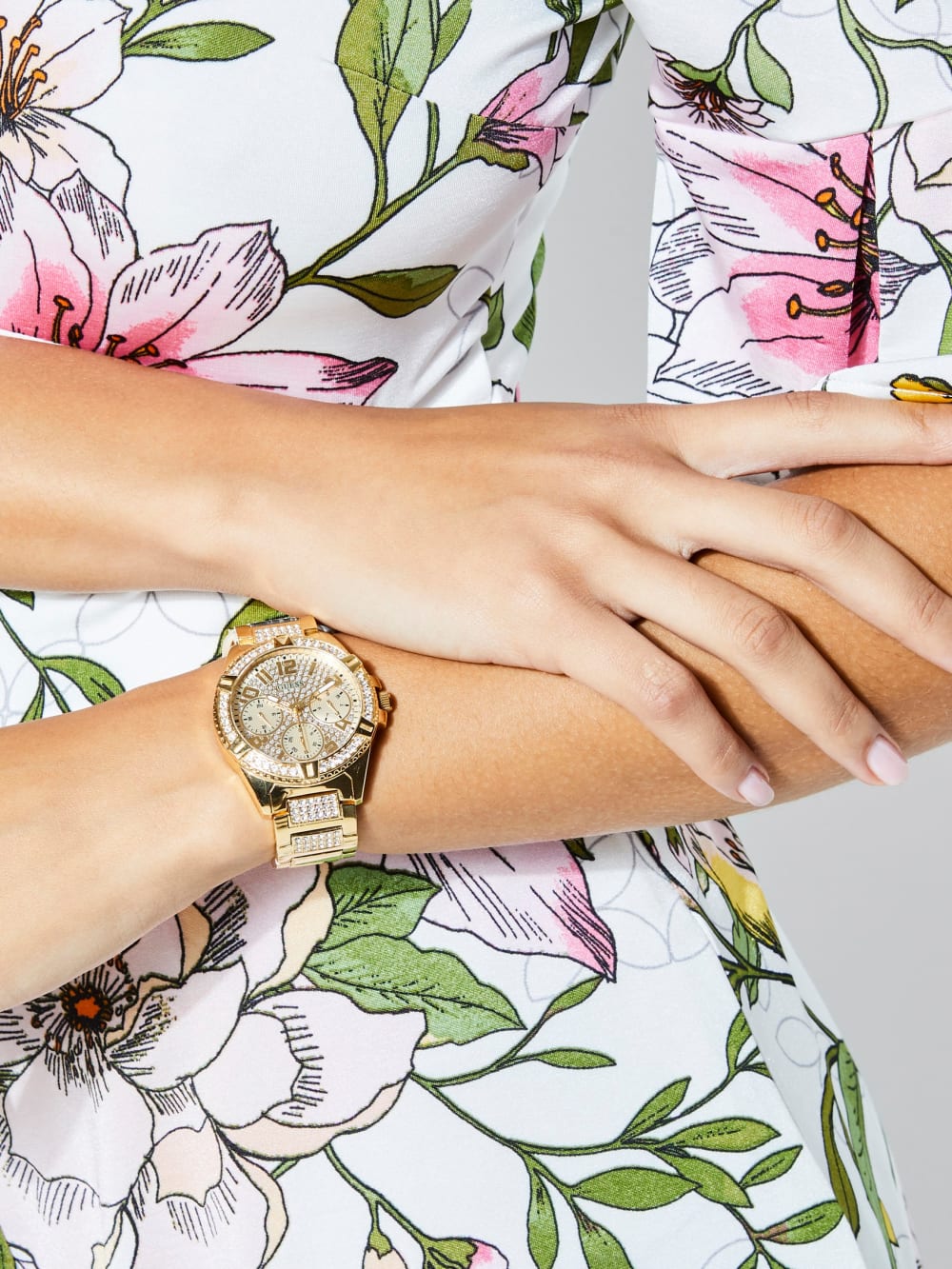 Rhinestone Gold-Tone Multifunction Watch - Guess