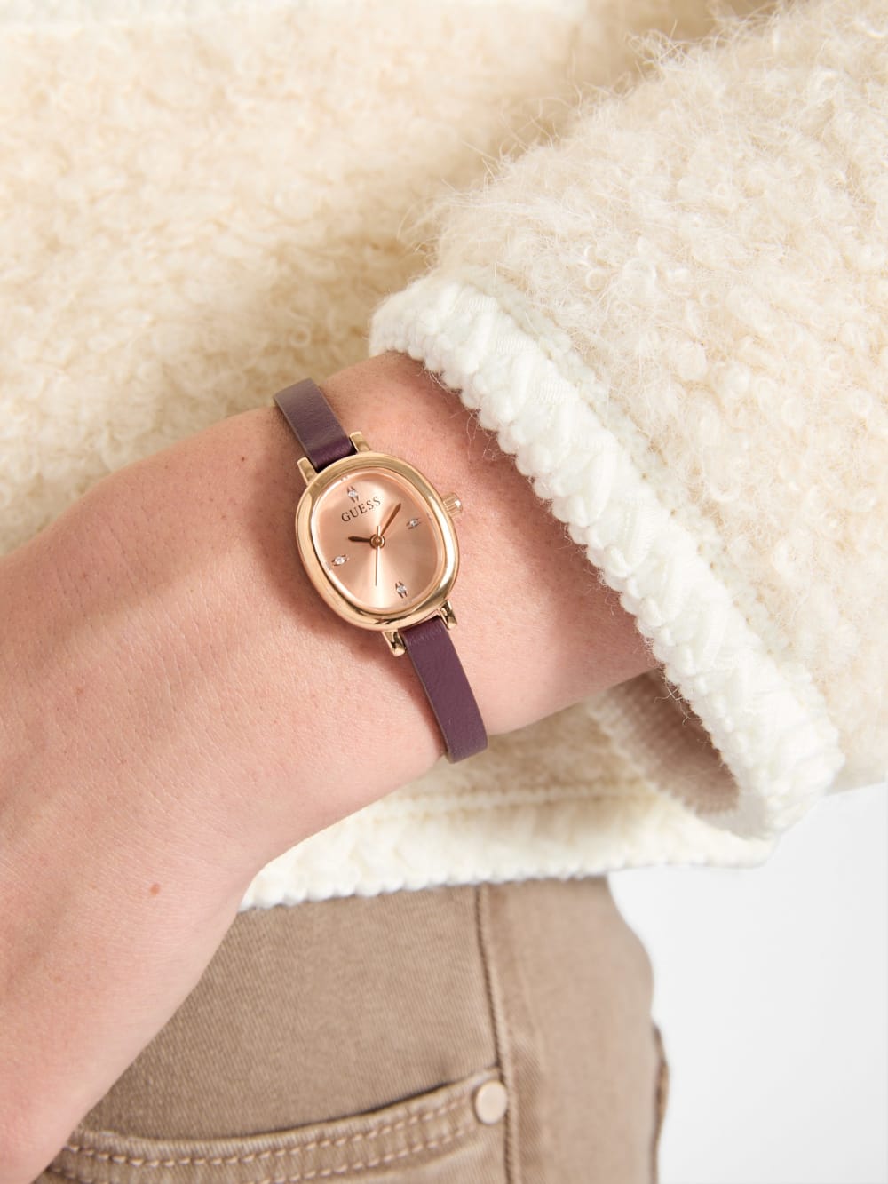 Burgundy Leather Analog Watch - Guess