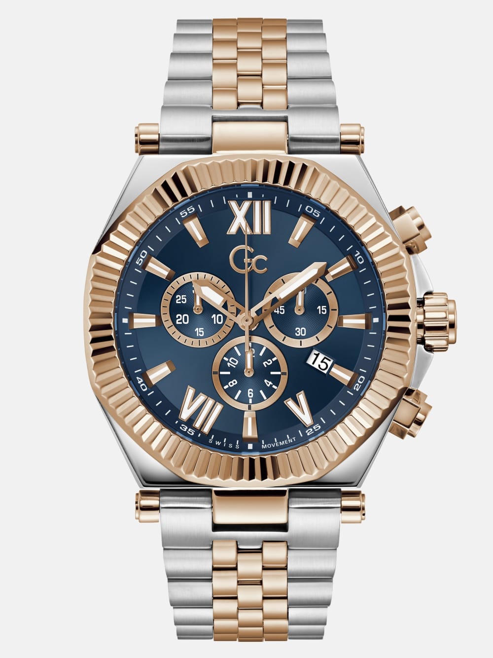 Gc Silver and Rose Gold-Tone Chronograph Watch - Guess