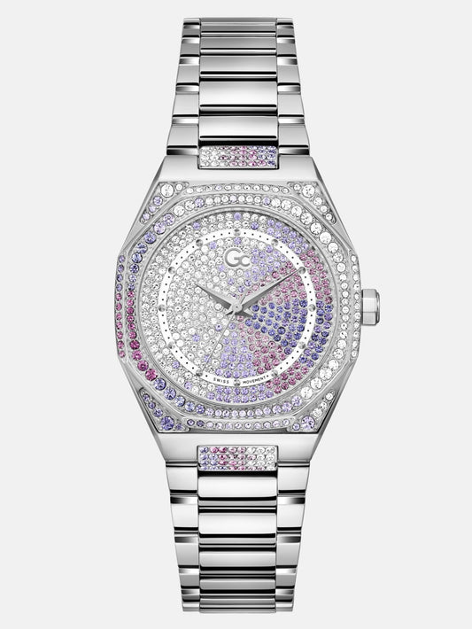 Gc Silver-Tone Crystal Analog Watch - Guess