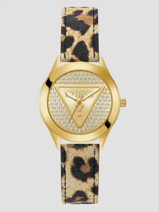 Leopard and Gold-Tone Analog Logo Watch - Guess