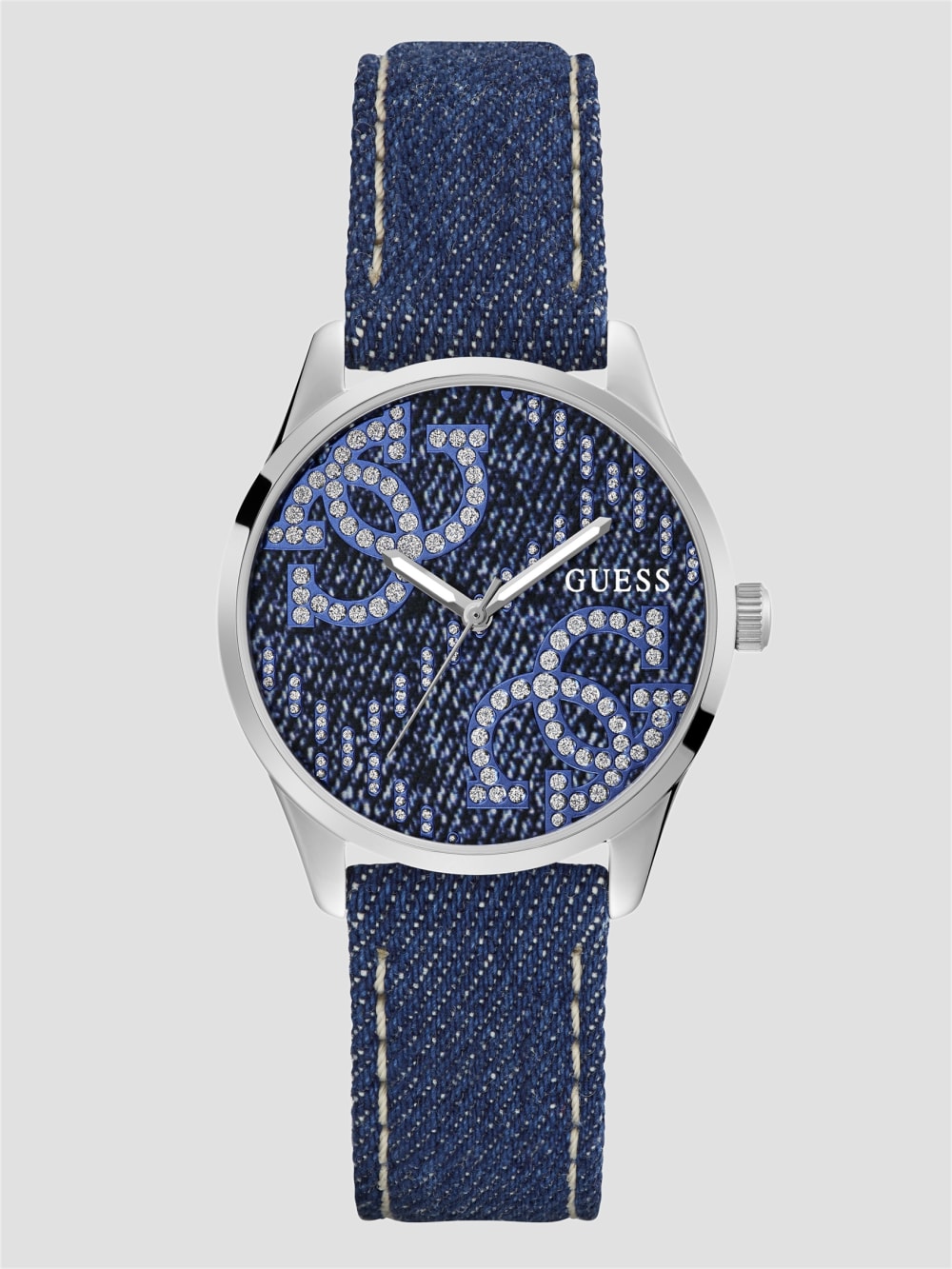 Silver-Tone and Denim Quattro G Analog Watch - Guess