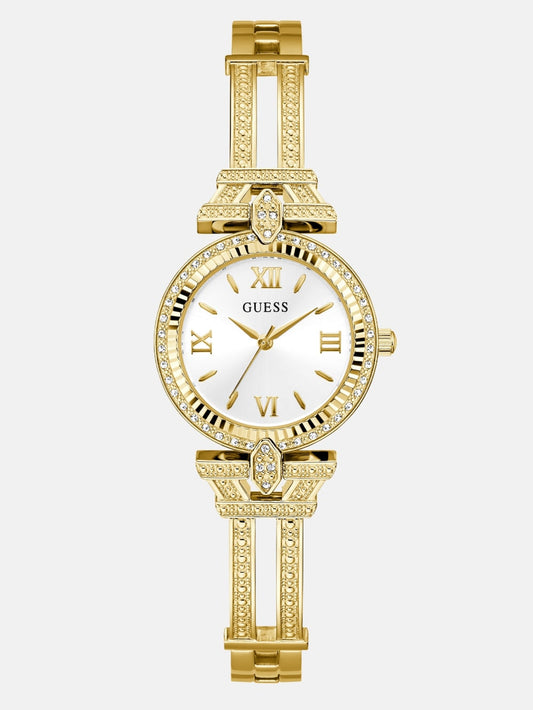 Gold-Tone Rhinestone Analog Watch - Guess