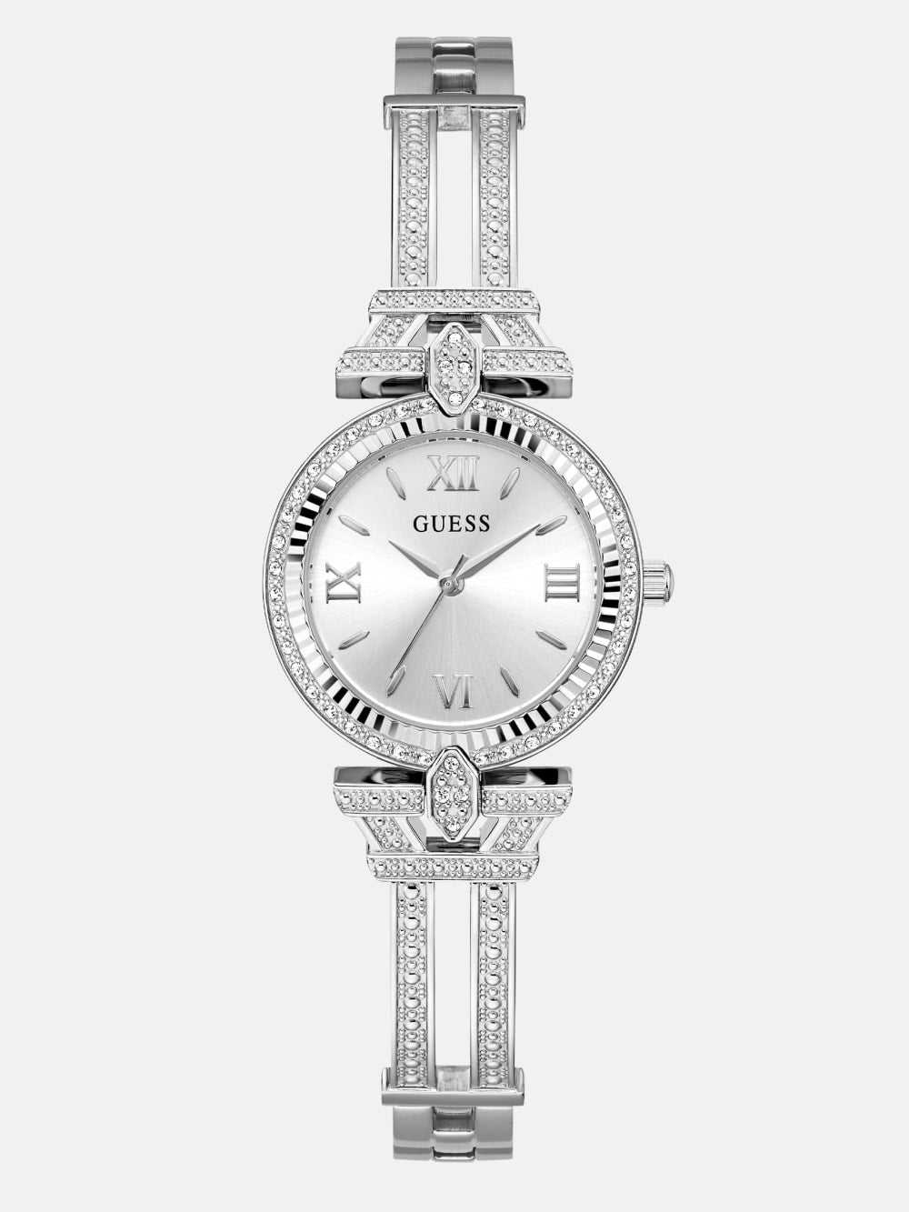 Silver-Tone Rhinestone Analog Watch - Guess