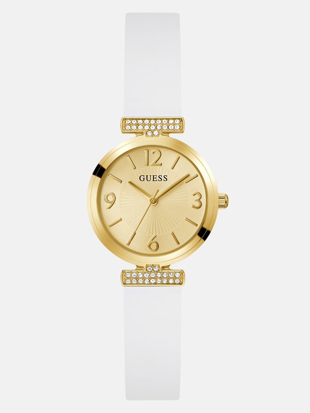 Gold-Tone and White Silicone Analog Watch - Guess