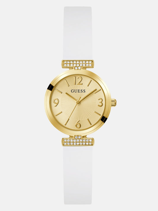 Gold-Tone and White Silicone Analog Watch - Guess
