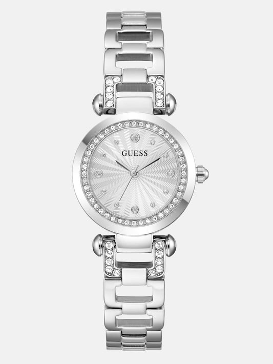 Silver-Tone Rhinestone Analog Watch - Guess