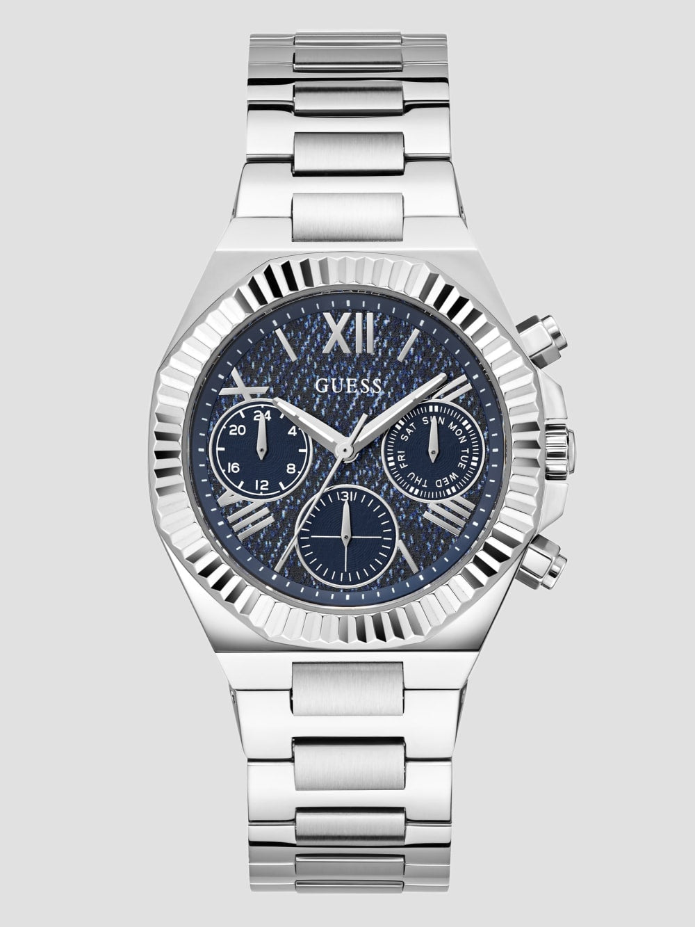 Silver-Tone and Denim Multifunction Watch - Guess