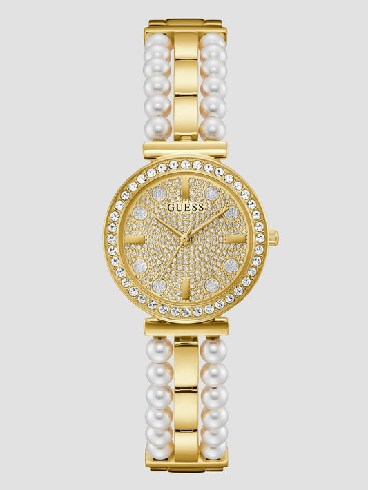 Gold-Tone Diamond and Pearl Analog Watch - Guess