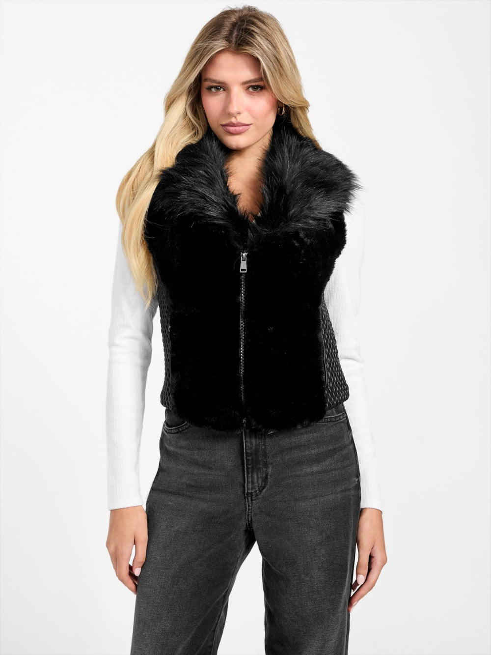 Amari Faux-Fur Zip Vest - Guess