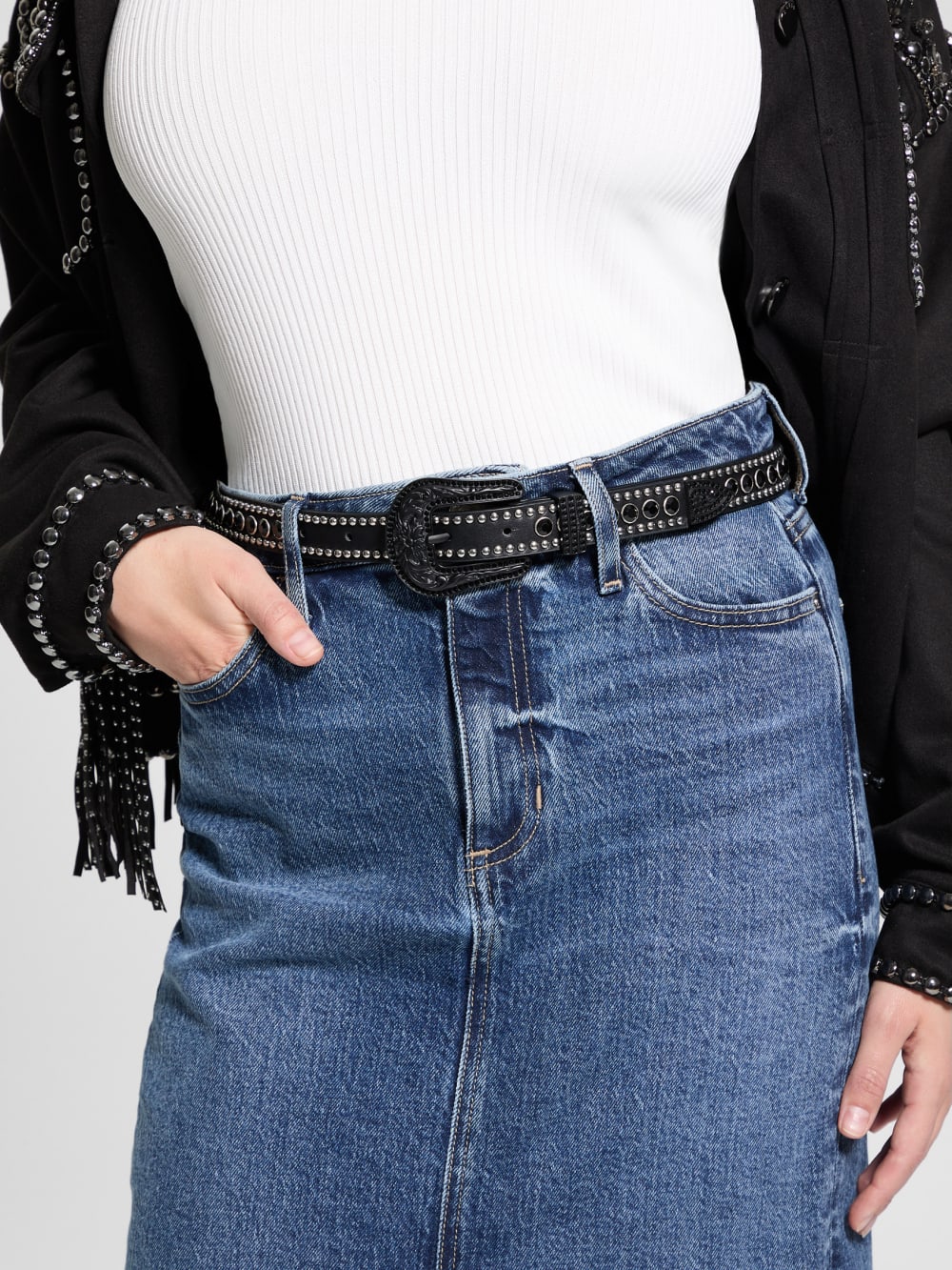 Dakota Rhinestone Skinny Belt - Guess