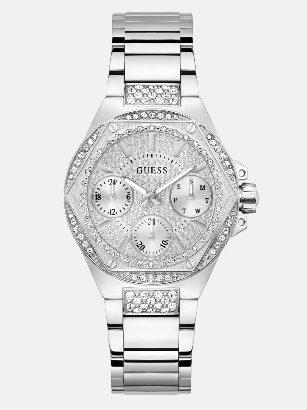 Silver-Tone Rhinestone Multifunction Watch - Guess
