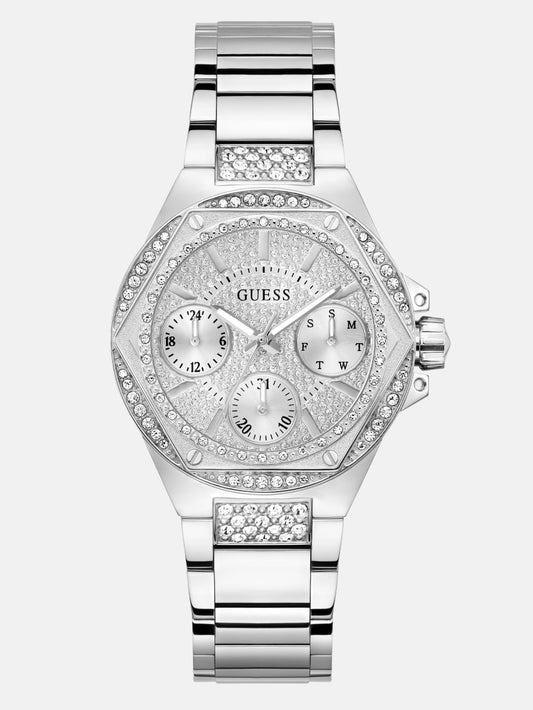 Silver-Tone Rhinestone Multifunction Watch - Guess