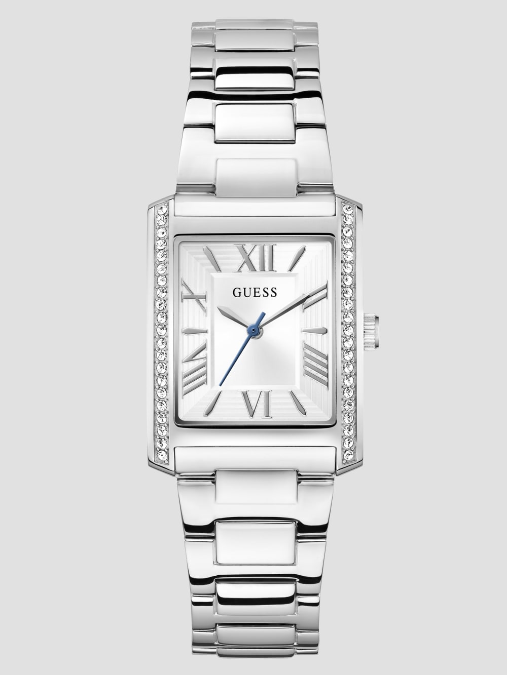 Silver-Tone Crystal Square Analog Watch - Guess
