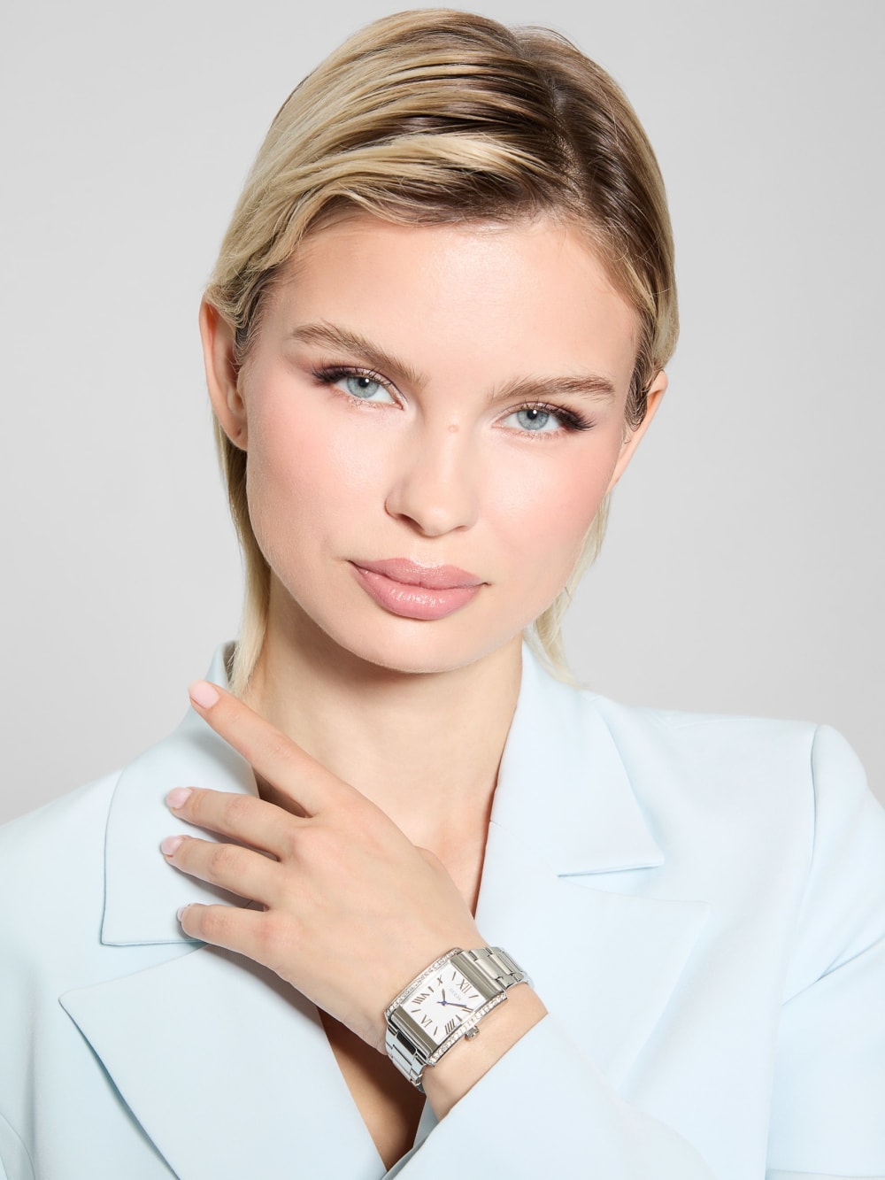 Silver-Tone Crystal Square Analog Watch - Guess
