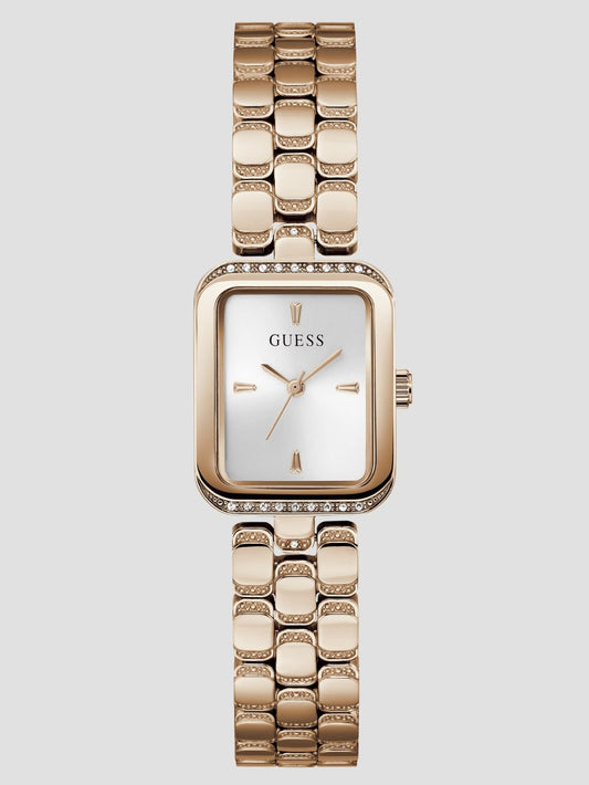 Rose Gold-Tone Textured Square Analog Watch - Guess