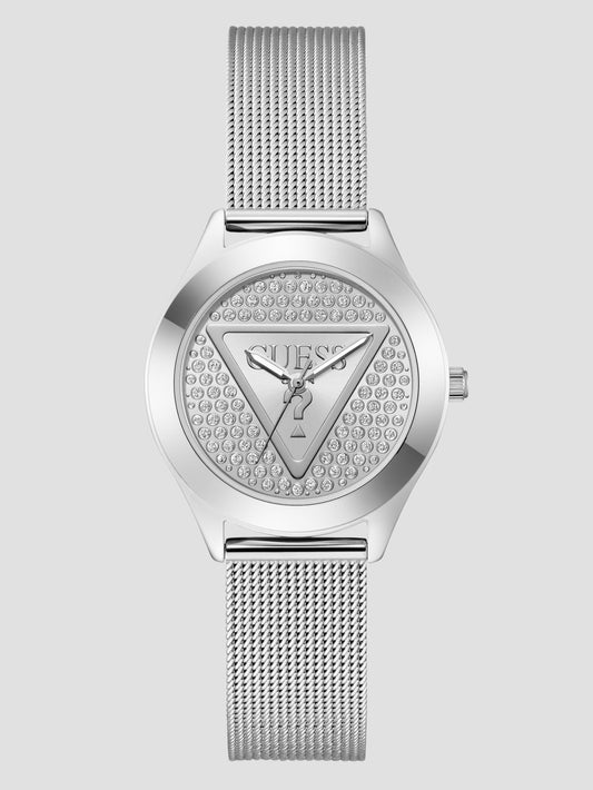 Silver-Tone Analog Logo Watch - Guess