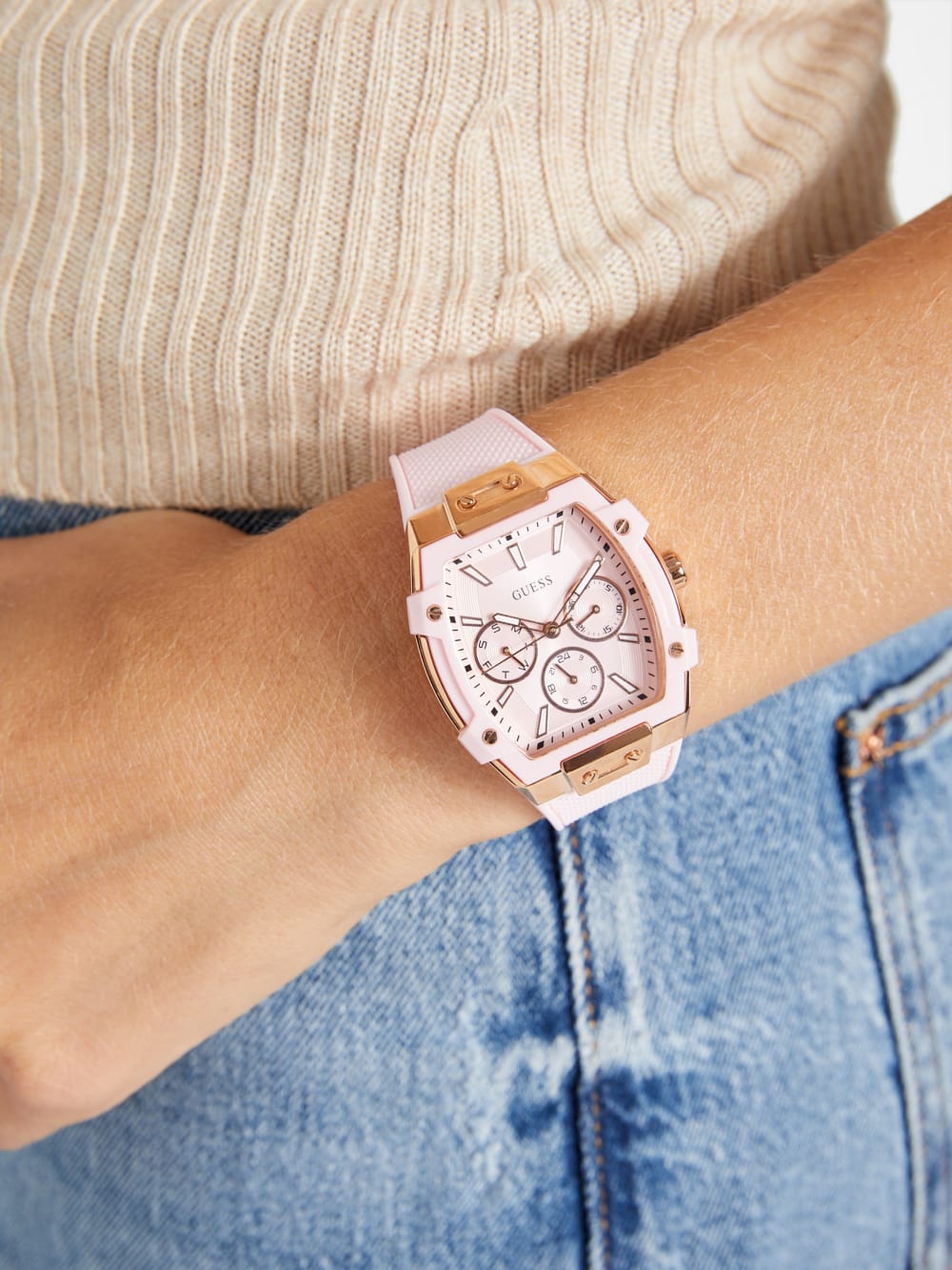 Pink Silicone Multifunction Watch - Guess