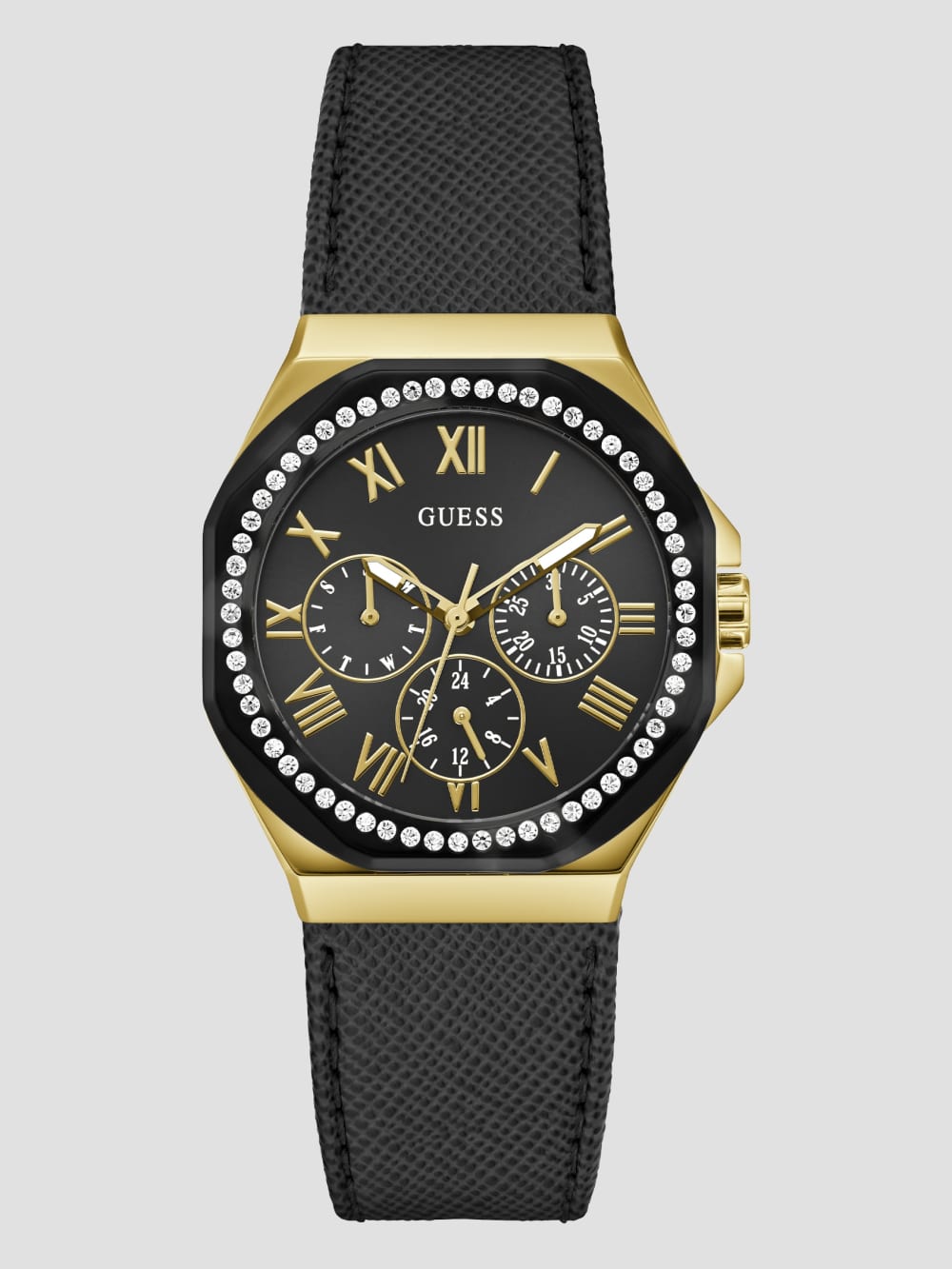 Black Leather Chronograph Watch - Guess