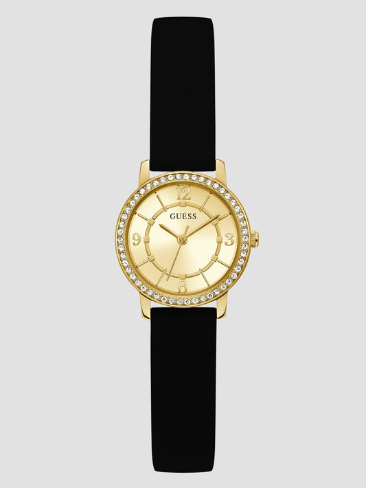 Gold-Tone and Black Silicone Analog Watch - Guess