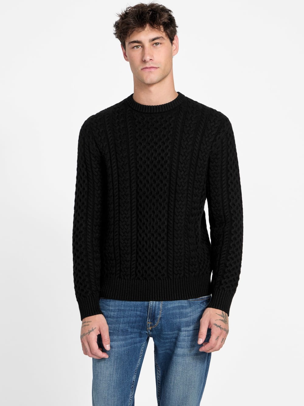 Eco Nathan Mixed Cable-Knit Sweater - Guess
