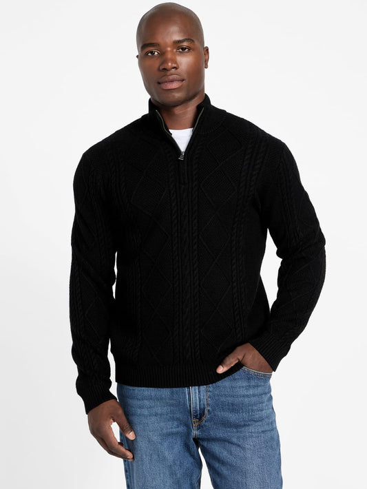 Eco Noel Zip Cable-Knit Sweater - Guess