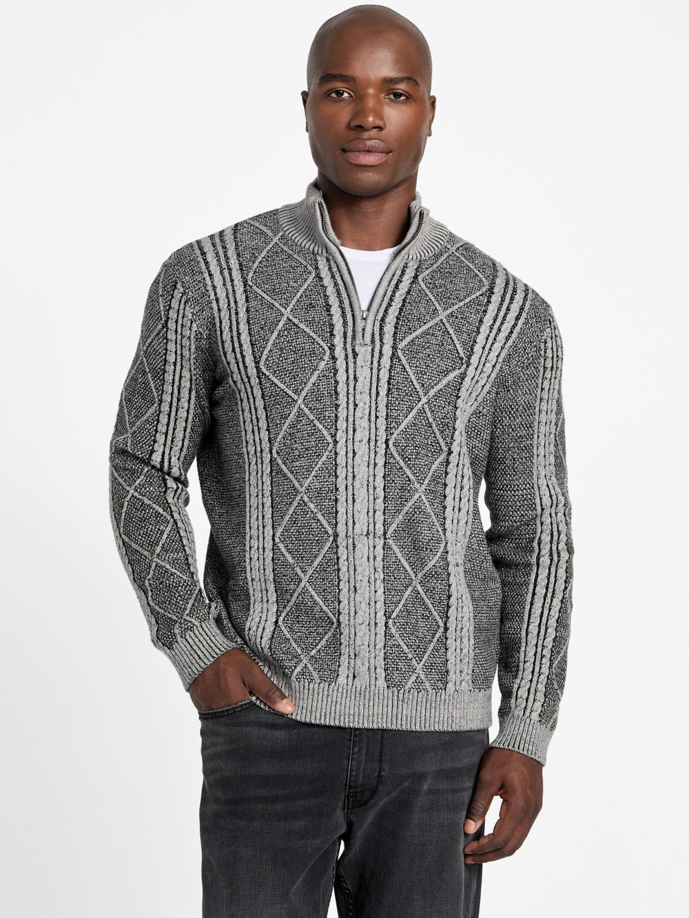 Eco Noel Zip Cable-Knit Sweater - Guess