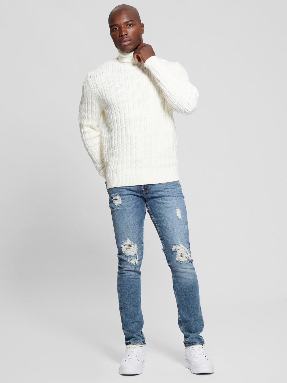 Eco Ezra Turtleneck Cable-Knit Sweater - Guess