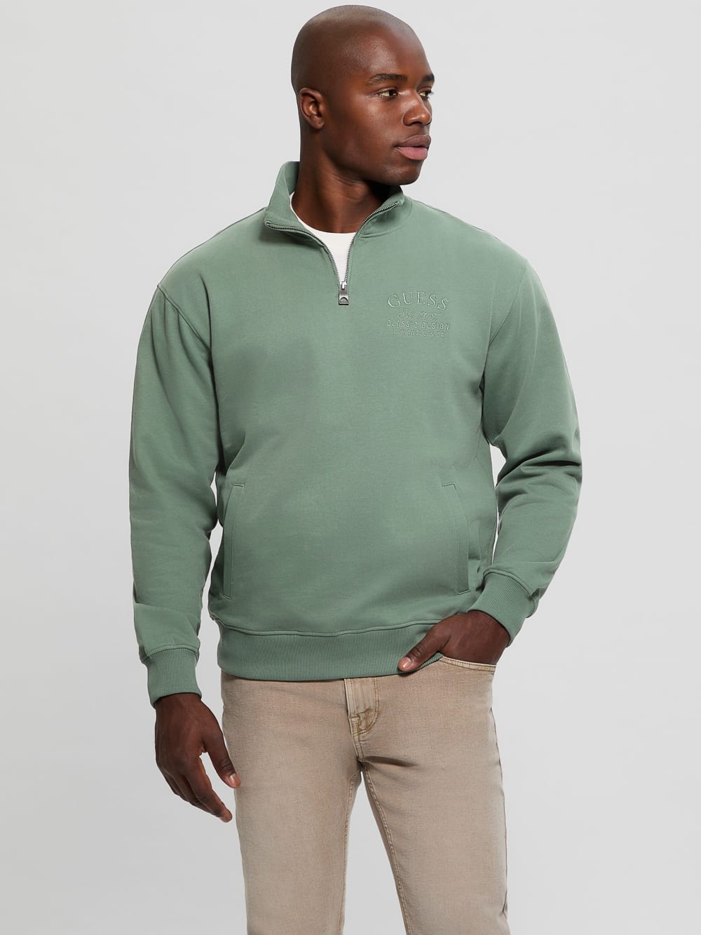 Eco Tyler Zip Mock Neck Sweater - Guess
