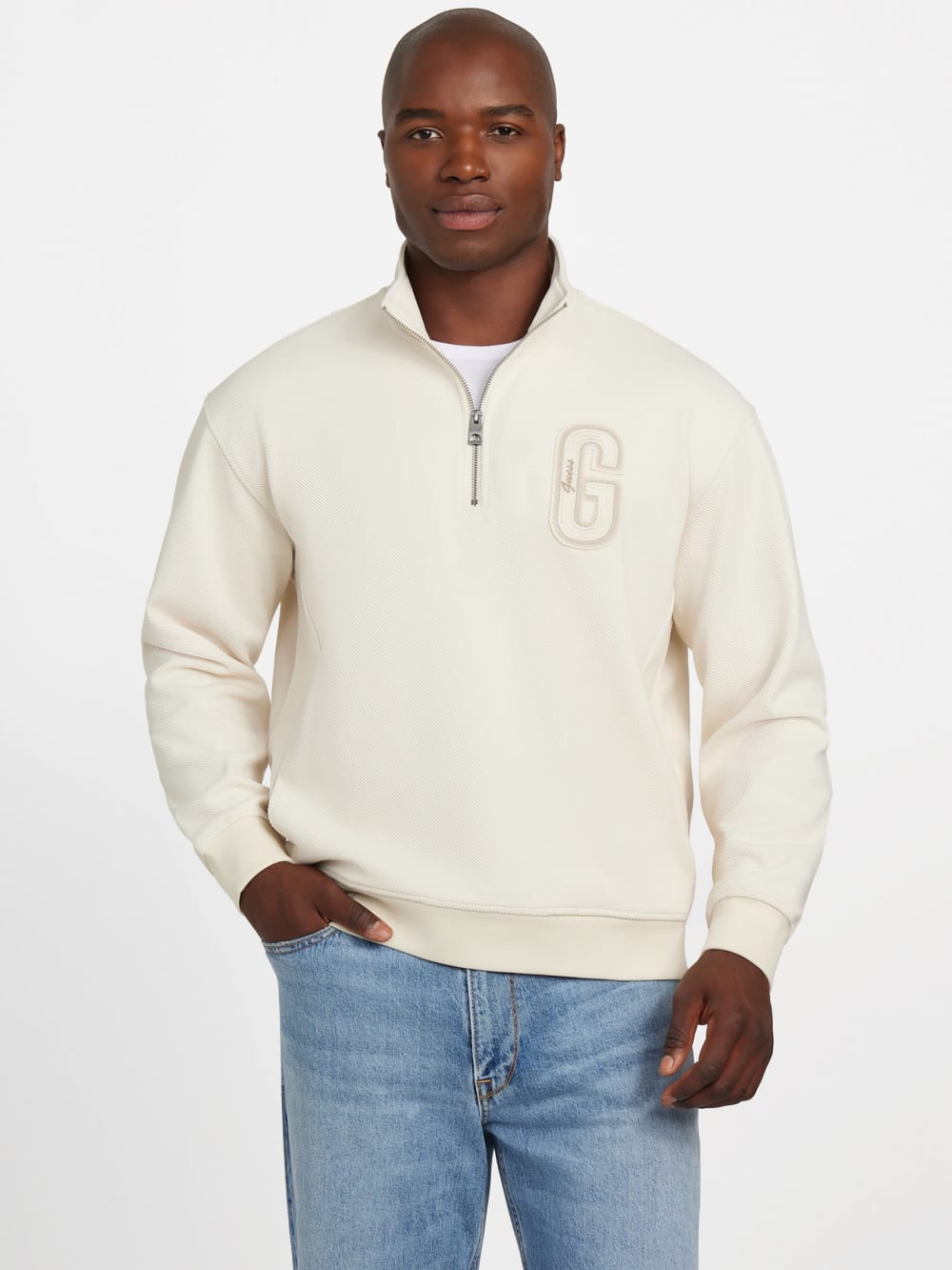 Eco Harris Twill Zip Mock Neck Sweater - Guess